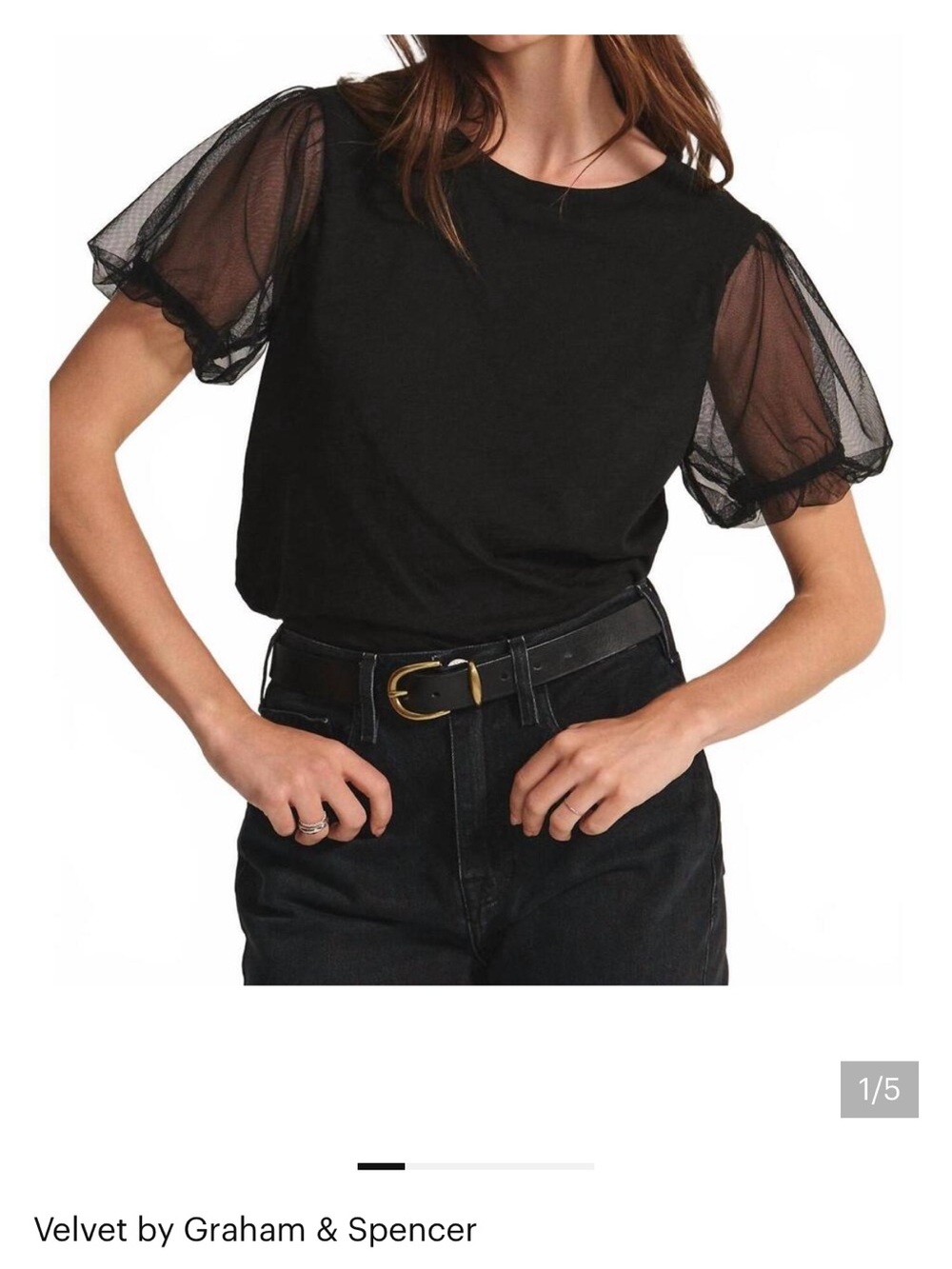 Velvet by Graham & Spencer Black Puff Mesh-Sleeve Tee